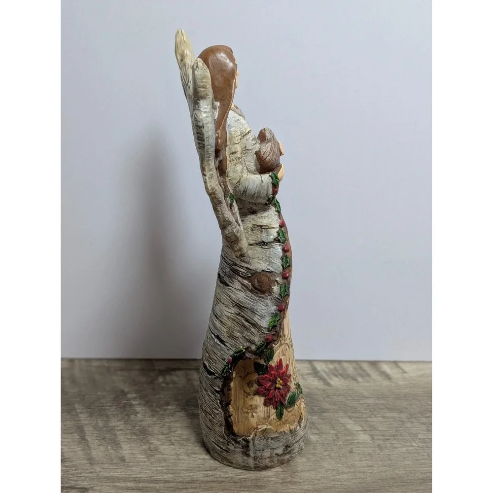 Joy to the World Birch Bark Christmas Angel Figurine Rustic Holiday Decor